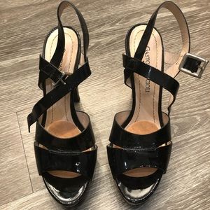 Black platform heels with buckle